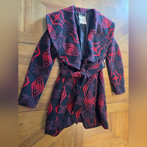 BB DAKOTA Southwest Aztec Coat Wrap Davida Black Jacket Sz Medium Tribal Print - Picture 4 of 12